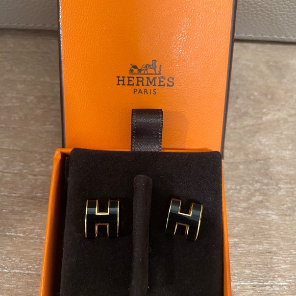 Hermes H mini pop earring in black and gold - Picture 1 of 3